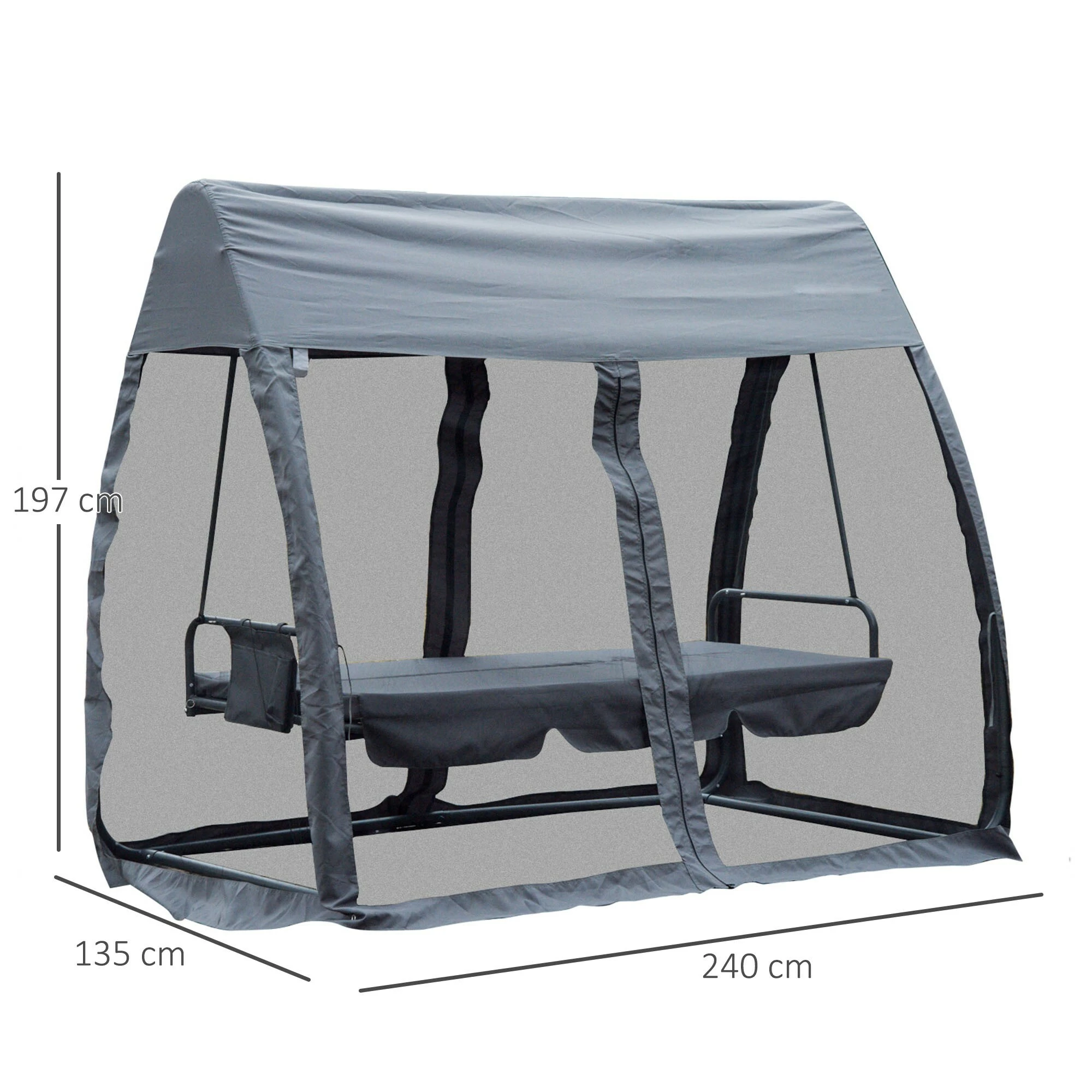 Outsunny Hollywoodschaukel Mit Seitenwänden Grau 240 X 140 X 197 Cm (LxBxH) | Gartenschaukel Schaukelbank 3-Sitzer Gartenmöbel 5 Outsunny Hollywoodschaukel Mit Seitenwänden Grau 240 X 140 X 197 Cm (LxBxH) | Gartenschaukel Schaukelbank 3-Sitzer Gartenmöbel – Bild 5