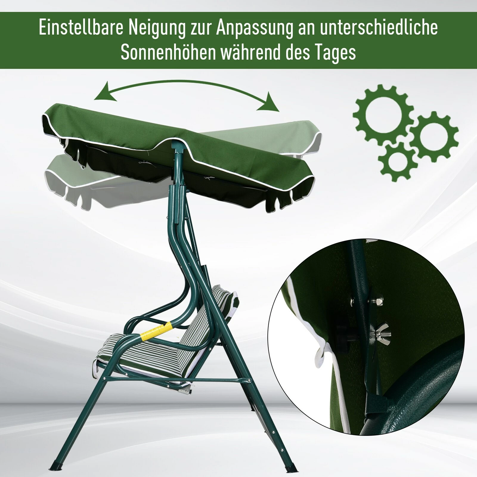 Outsunny Hollywoodschaukel Als 3-Sitzer Grün, Weiß 170 X 110 X 153 Cm (LxBxH) | Gartenschaukel Schaukelbank Mit Dach Gartenmöbel 6 Outsunny Hollywoodschaukel Als 3-Sitzer Grün, Weiß 170 X 110 X 153 Cm (LxBxH) | Gartenschaukel Schaukelbank Mit Dach Gartenmöbel – Bild 6