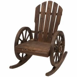 Outsunny Schaukelstuhl Im Wagenrad-Design Dunkelbraun 88 X 68 X 97 Cm (LxBxH) | Holzstuhl Relaxstuhl Gartenstuhl Gartenmöbel