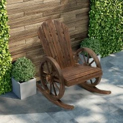 Outsunny Schaukelstuhl Im Wagenrad-Design Dunkelbraun 88 X 68 X 97 Cm (LxBxH) | Holzstuhl Relaxstuhl Gartenstuhl Gartenmöbel -Zipper Geschäft 8600336600 84A 126 prod 003