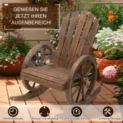 Outsunny Schaukelstuhl Im Wagenrad-Design Dunkelbraun 88 X 68 X 97 Cm (LxBxH) | Holzstuhl Relaxstuhl Gartenstuhl Gartenmöbel -Zipper Geschäft 8600336600 84A 126 prod 006