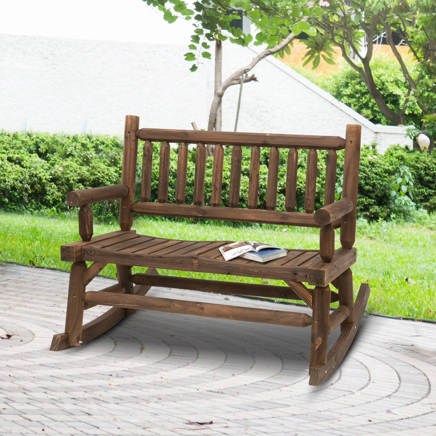 Outsunny Schaukelbank Mit Armlehne Dunkelbraun 112 X 67 X 93 Cm (BxTxH) | Gartenbank Sitzbank Parkbank Holzbank Bank 4 Outsunny Schaukelbank Mit Armlehne Dunkelbraun 112 X 67 X 93 Cm (BxTxH) | Gartenbank Sitzbank Parkbank Holzbank Bank – Bild 4