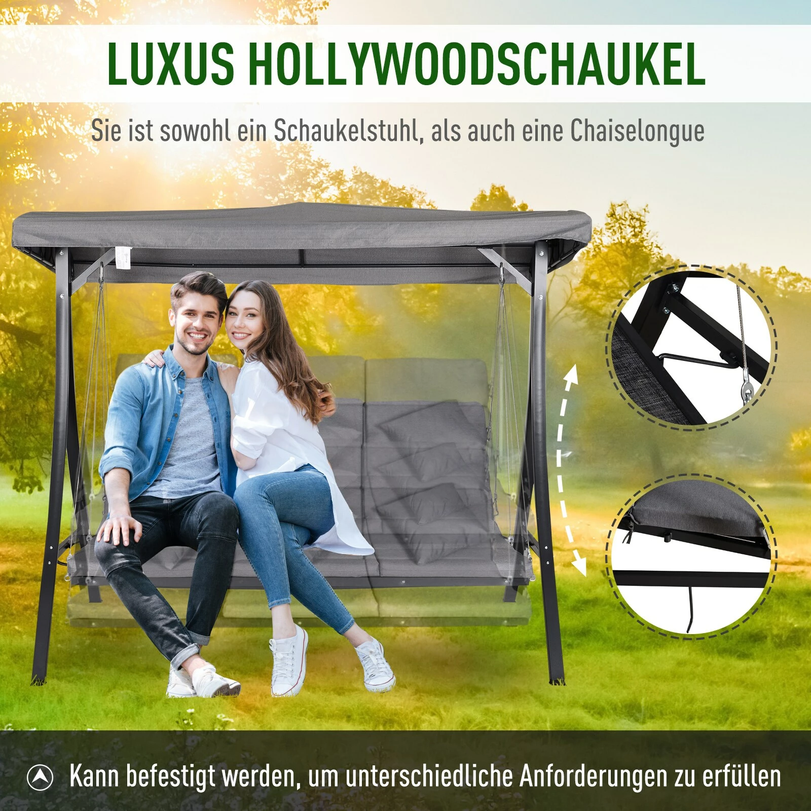 Outsunny Hollywoodschaukel Als 3-Sitzer Grau/schwarz 200 X 115 X 168 Cm (BxTxH) | Schaukelbank Liege Mit Sonnendach Gartenschaukel 6 Outsunny Hollywoodschaukel Als 3-Sitzer Grau/schwarz 200 X 115 X 168 Cm (BxTxH) | Schaukelbank Liege Mit Sonnendach Gartenschaukel – Bild 6