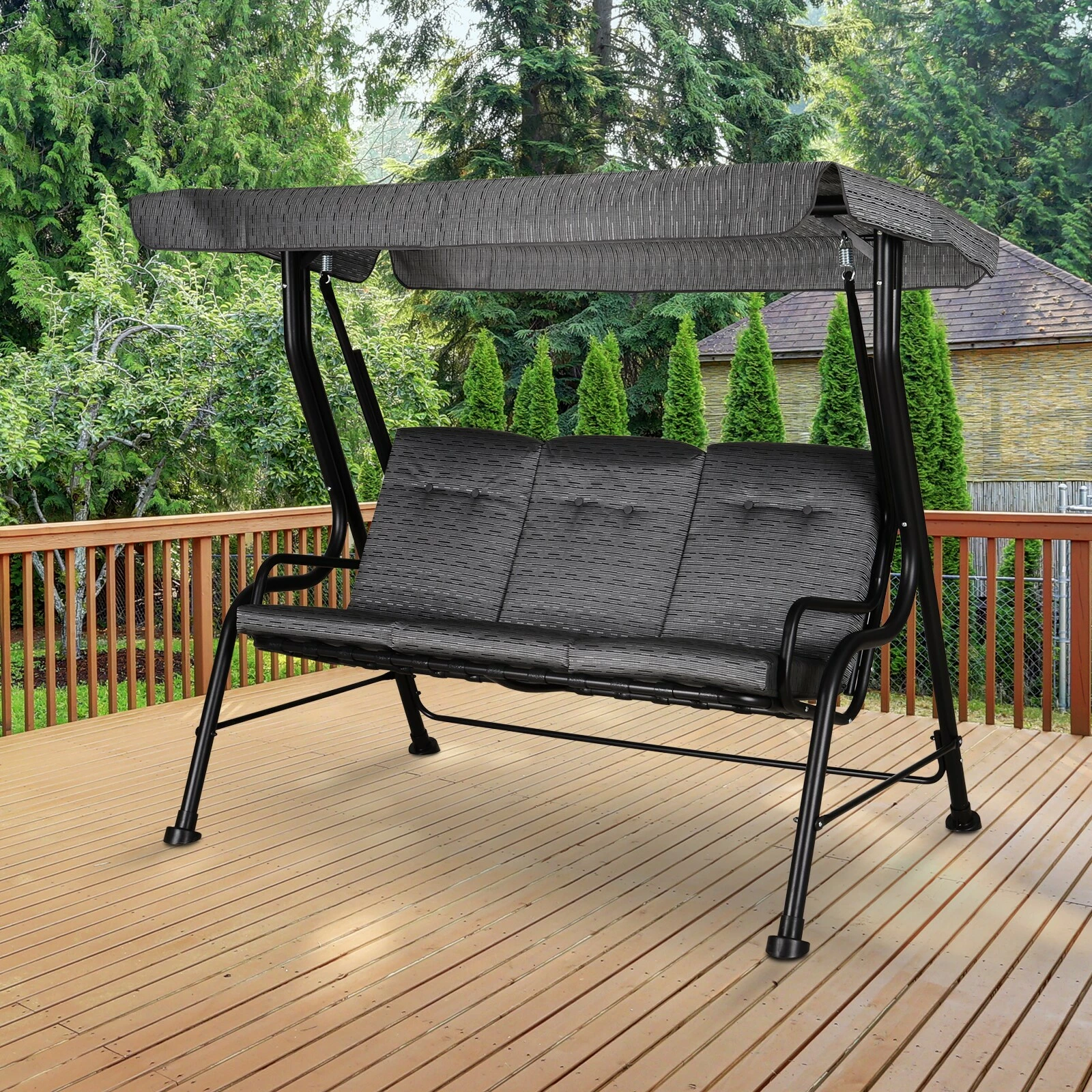 Outsunny Hollywoodschaukel Als 3-Sitzer Schwarz 200 X 120 X 170 Cm (BxTxH) | Schaukelbank Bank Mit Sonnendach Gartenschaukel 4 Outsunny Hollywoodschaukel Als 3-Sitzer Schwarz 200 X 120 X 170 Cm (BxTxH) | Schaukelbank Bank Mit Sonnendach Gartenschaukel – Bild 4