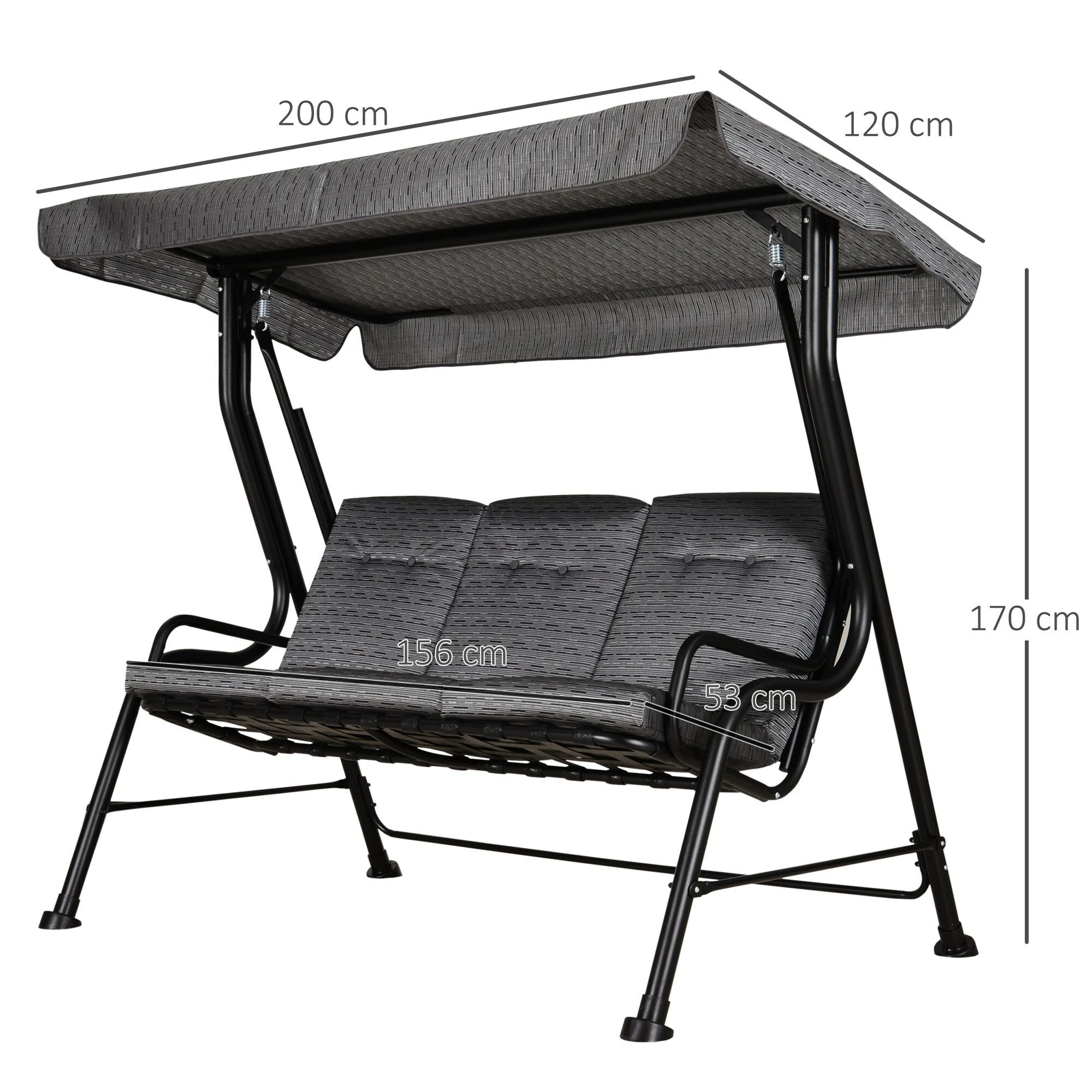 Outsunny Hollywoodschaukel Als 3-Sitzer Schwarz 200 X 120 X 170 Cm (BxTxH) | Schaukelbank Bank Mit Sonnendach Gartenschaukel 5 Outsunny Hollywoodschaukel Als 3-Sitzer Schwarz 200 X 120 X 170 Cm (BxTxH) | Schaukelbank Bank Mit Sonnendach Gartenschaukel – Bild 5