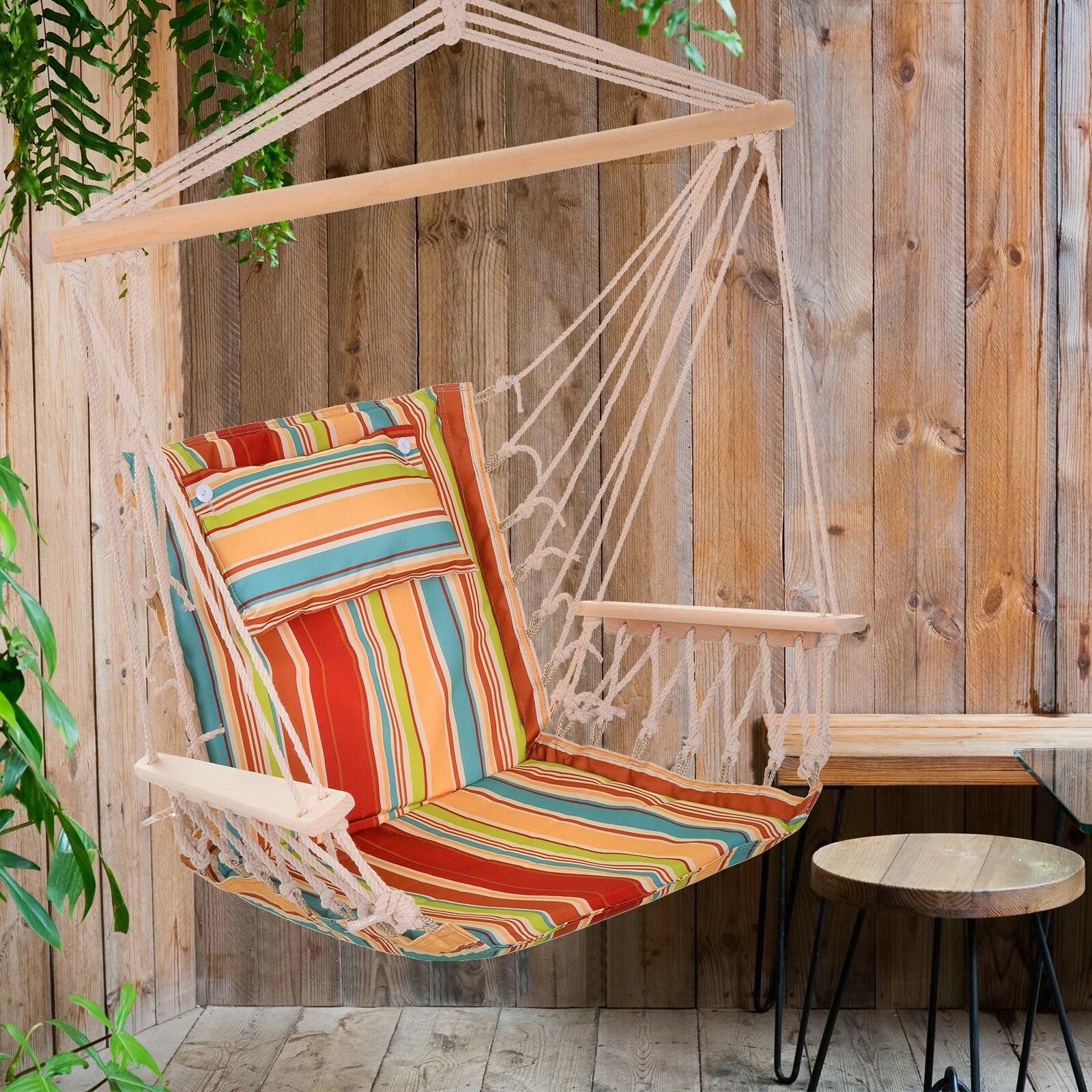 Outsunny Hängesessel Mit Kopfkissen Mehrfarbig 100 X 106 Cm (LxH) | Hängestuhl Hängematte Hängesitz Schaukelstuhl 3 Outsunny Hängesessel Mit Kopfkissen Mehrfarbig 100 X 106 Cm (LxH) | Hängestuhl Hängematte Hängesitz Schaukelstuhl – Bild 3