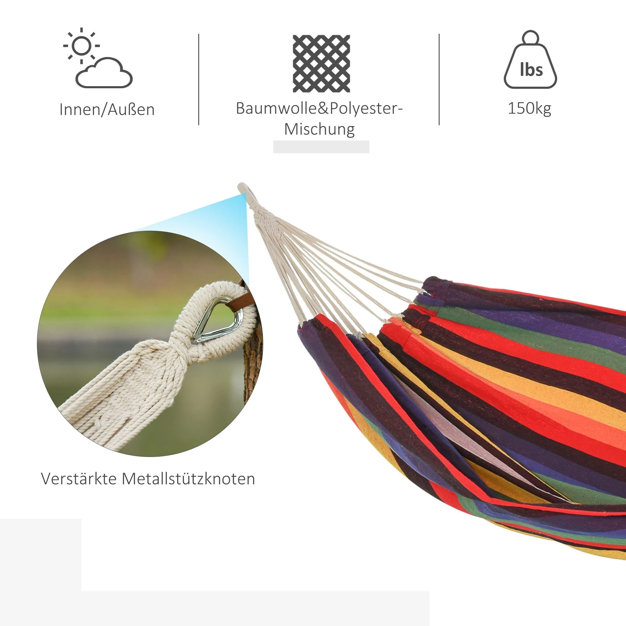 Outsunny Hängematte Mit Tragetasche Mehrfarbig 290 X 150 Cm (LxB) | Hängeliege Hängesitz Mehrpersonen Reisehängematte 6 Outsunny Hängematte Mit Tragetasche Mehrfarbig 290 X 150 Cm (LxB) | Hängeliege Hängesitz Mehrpersonen Reisehängematte – Bild 6