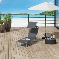 Outsunny Sonnenliege Mit Sonnenschutz 187 X 58 X 27 Cm (LxBxH) | Gartenliege Wellnessliege Strandliege Klappbar -Zipper Geschäft 8600336600 84B 001GYn prod 003