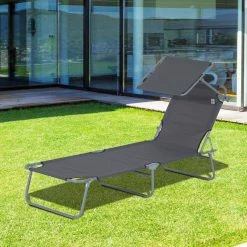 Outsunny Sonnenliege Mit Sonnenschutz 187 X 58 X 27 Cm (LxBxH) | Gartenliege Wellnessliege Strandliege Klappbar -Zipper Geschäft 8600336600 84B 001GYn prod 004