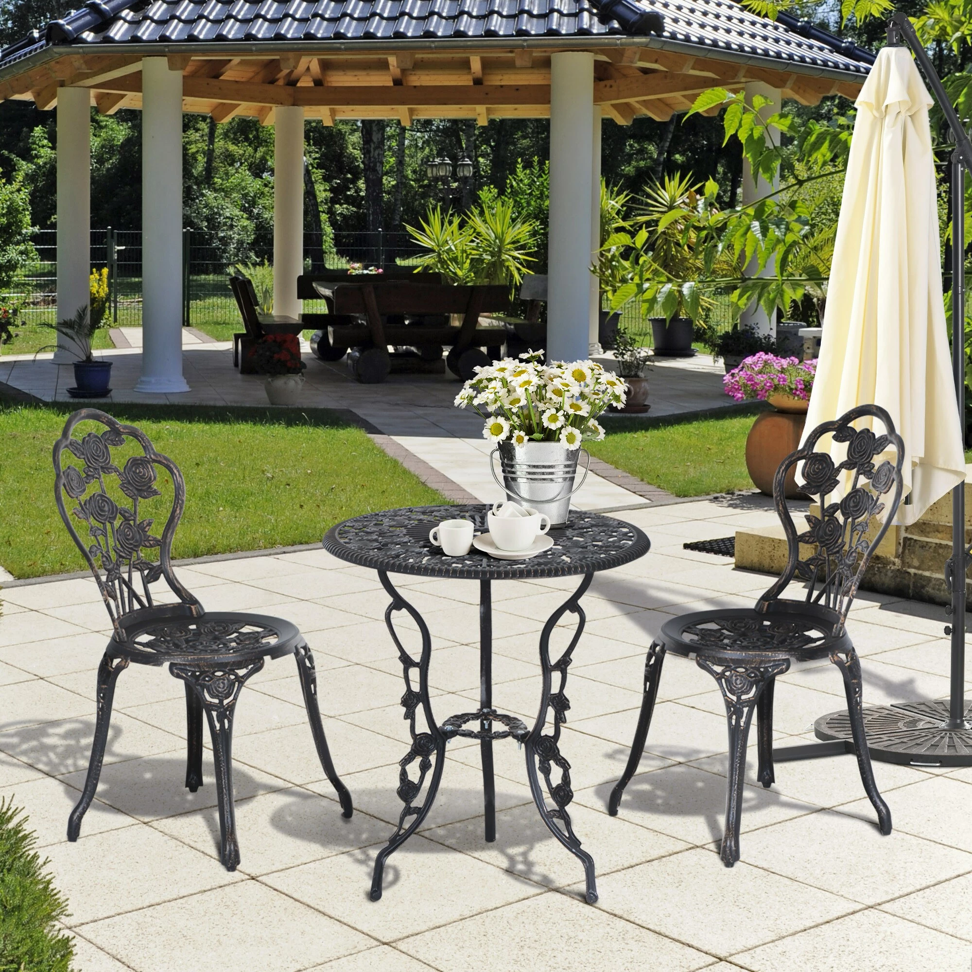 Outsunny Gartenmöbel Als 3-teiliges Set Schwarz | Gartenset Sitzgruppe Balkonset Balkongarnitur 3 Outsunny Gartenmöbel Als 3-teiliges Set Schwarz | Gartenset Sitzgruppe Balkonset Balkongarnitur – Bild 3
