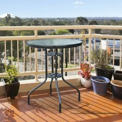 Outsunny Glastisch Mit Wasserkräuselung-Muster Schwarz 60 X 70 Cm (ØxH) | Gartentisch Balkontisch Bistrotisch Beistelltisch -Zipper Geschäft 8600336600 84B 147 prod 003