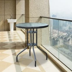 Outsunny Glastisch Mit Wasserkräuselung-Muster Schwarz 60 X 70 Cm (ØxH) | Gartentisch Balkontisch Bistrotisch Beistelltisch -Zipper Geschäft 8600336600 84B 147 prod 004