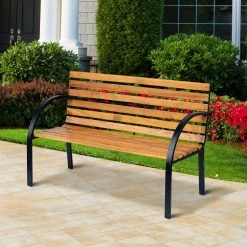 Outsunny Gartenbank Natur 122 X 60 X 80 Cm (LxBxH) | Sitzbank Parkbank 2-Sitzer Gartenmöbel Bank -Zipper Geschäft 8600336600 84B 188 prod 004