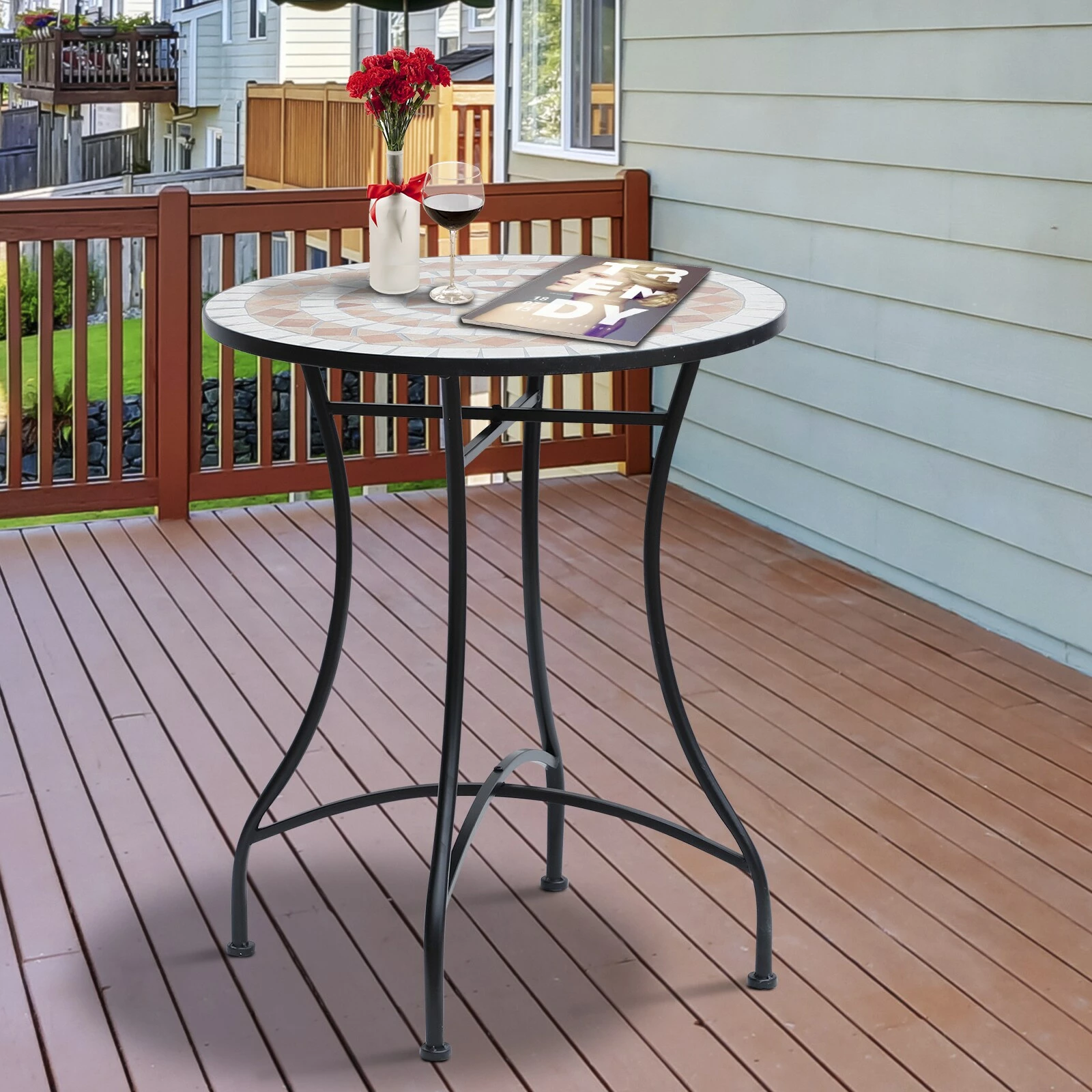 Outsunny Runder Mosaiktisch Orange, Weiß, Schwarz 60 X 71 Cm (ØxH) | Gartentisch Balkontisch Beistelltisch Seviertisch 4 Outsunny Runder Mosaiktisch Orange, Weiß, Schwarz 60 X 71 Cm (ØxH) | Gartentisch Balkontisch Beistelltisch Seviertisch – Bild 4