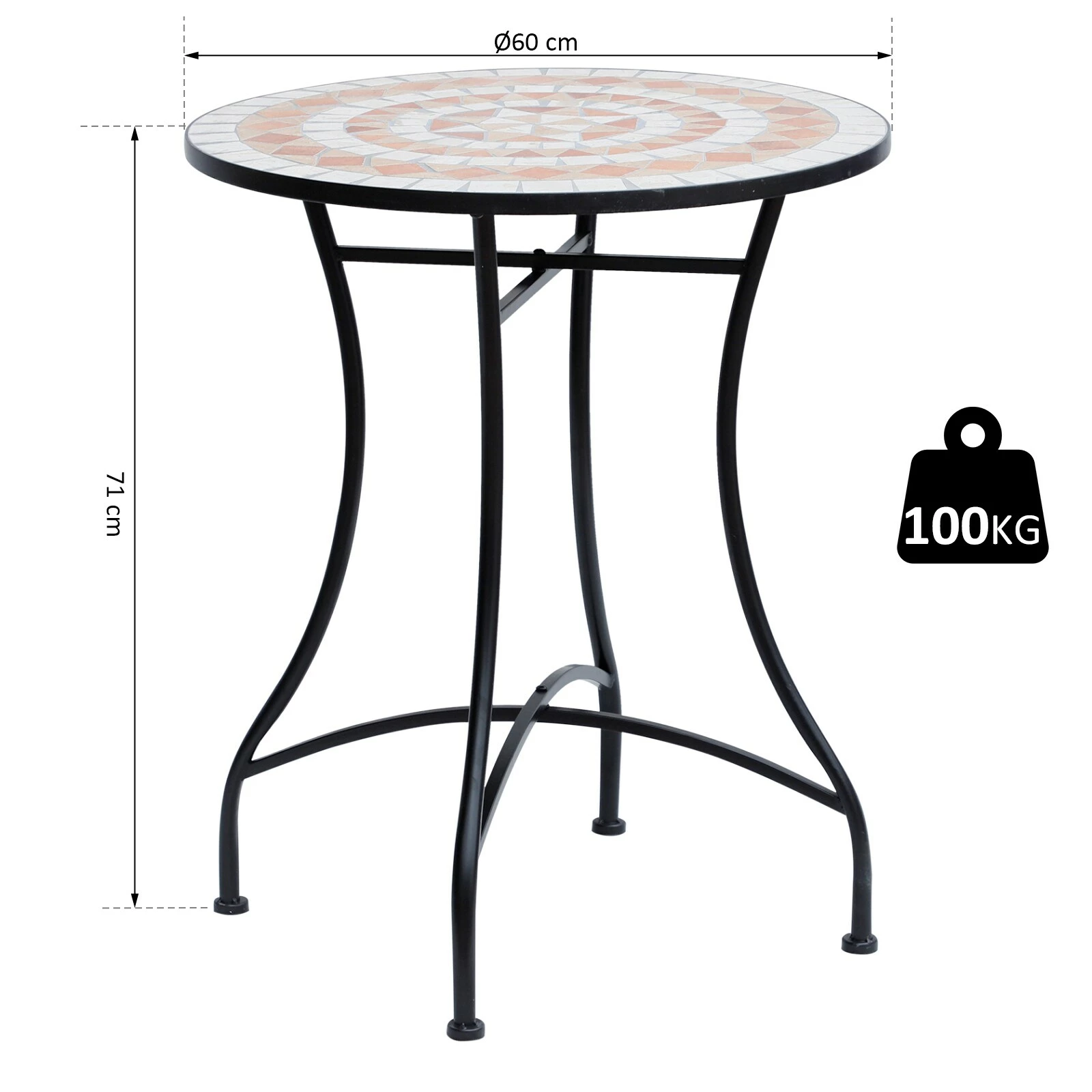 Outsunny Runder Mosaiktisch Orange, Weiß, Schwarz 60 X 71 Cm (ØxH) | Gartentisch Balkontisch Beistelltisch Seviertisch 5 Outsunny Runder Mosaiktisch Orange, Weiß, Schwarz 60 X 71 Cm (ØxH) | Gartentisch Balkontisch Beistelltisch Seviertisch – Bild 5