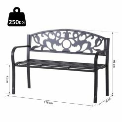Outsunny Gartenbank Schwarz 128 X 50 X 91 Cm (LxBxH) | Parkbank Sitzbank Bank Gartenmöbel 2-Sitzer -Zipper Geschäft 8600336600 84B 283 prod 005