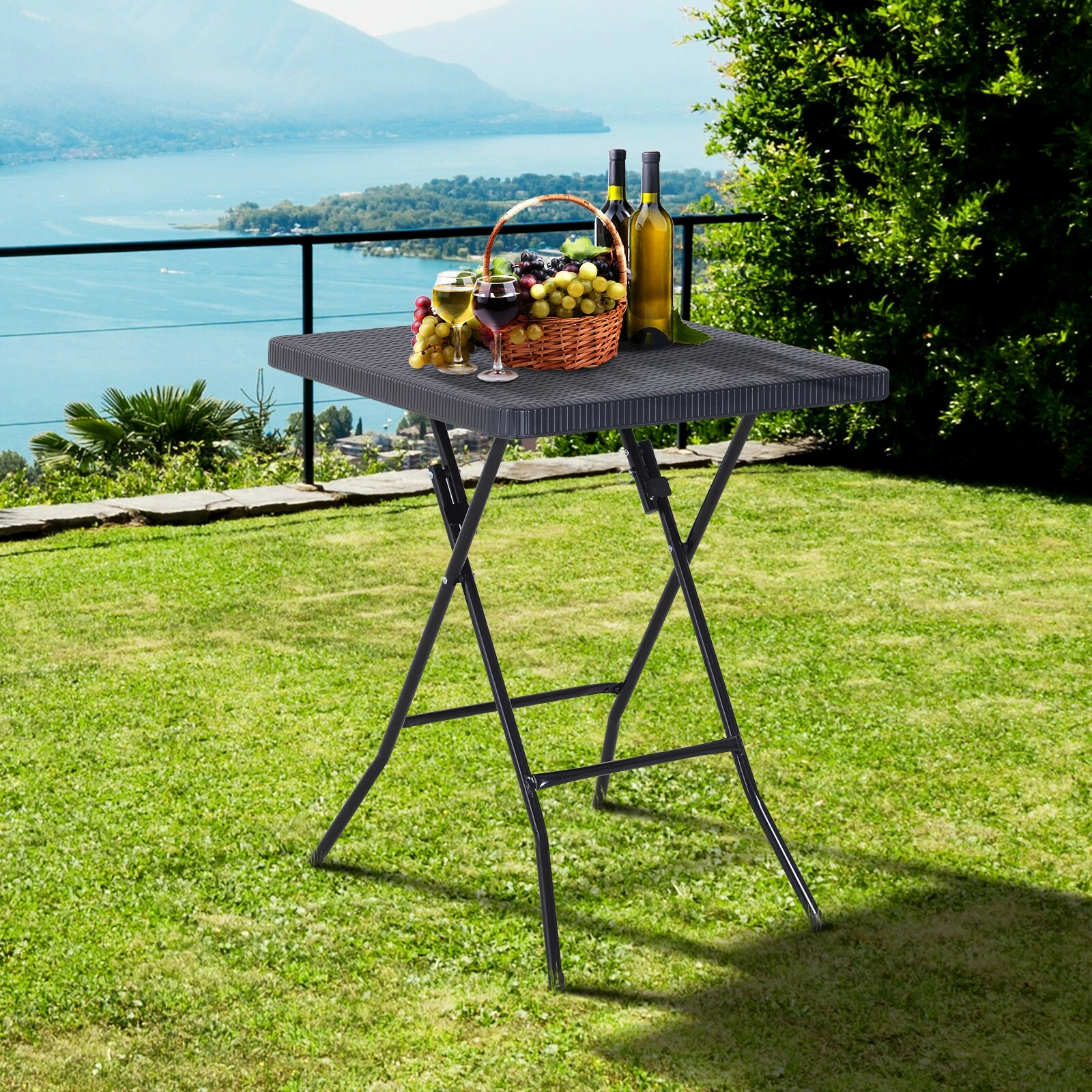 Outsunny Klapptisch In Rattan-Optik 60 X 60 X 74 Cm (LxBxH) | Gartentisch Balkontisch Beistelltisch Campingtisch 3 Outsunny Klapptisch In Rattan-Optik 60 X 60 X 74 Cm (LxBxH) | Gartentisch Balkontisch Beistelltisch Campingtisch – Bild 3