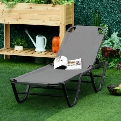 Outsunny Sonnenliege Mit Verstellbarer Rückenlehne 163 X 58,5 X 89 Cm (LxBxH) | Strandliege Gartenliege Relaxliege Gartenmöbel -Zipper Geschäft 8600336600 84B 386GY prod 003