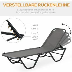 Outsunny Sonnenliege Mit Verstellbarer Rückenlehne 163 X 58,5 X 89 Cm (LxBxH) | Strandliege Gartenliege Relaxliege Gartenmöbel -Zipper Geschäft 8600336600 84B 386GY prod 006