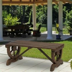 Outsunny Sitzbank Im Wagenrad-Design 105 X 50 X 53 Cm (BxTxH) | Gartenbank Holzbank Rustikale Bank Gartenmöbel -Zipper Geschäft 8600336600 84B 410 prod 004