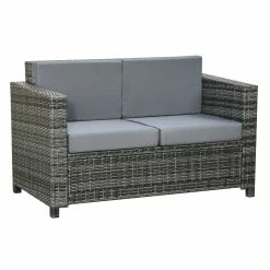 Outsunny 2 - Sitzer Rattansofa Mit Kissen Grau 130 X 70 X 80 Cm (BxTxH) | Rattan Gartenmöbel 2-Sitzer Loungesofa