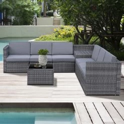 Outsunny Polyrattan Gartengarnitur Als 8-teiliges Set Grau | Sitzgruppe Loungeset Loungemöbel Mit Beistelltisch -Zipper Geschäft 8600336600 860 072GY prod 003