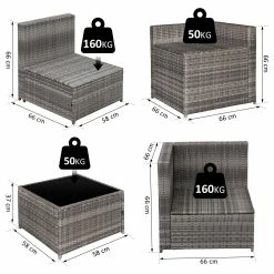 Outsunny Polyrattan Gartengarnitur Als 8-teiliges Set Grau | Sitzgruppe Loungeset Loungemöbel Mit Beistelltisch -Zipper Geschäft 8600336600 860 072GY prod 005