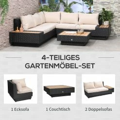 Outsunny Luxus Polyrattan Loungeset | Sitzgruppe Gartengarnitur Loungemöbel Mit Tisch -Zipper Geschäft 8600336600 860 075V01BK prod 005