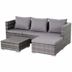 Outsunny Rattan Sitzgruppe Als 3-teiliges Set Grau | Gartensofa Beistelltisch Mit Stauraum Gartenmöbel