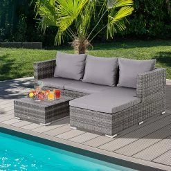 Outsunny Rattan Sitzgruppe Als 3-teiliges Set Grau | Gartensofa Beistelltisch Mit Stauraum Gartenmöbel -Zipper Geschäft 8600336600 860 091GY prod 003