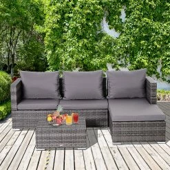 Outsunny Rattan Sitzgruppe Als 3-teiliges Set Grau | Gartensofa Beistelltisch Mit Stauraum Gartenmöbel -Zipper Geschäft 8600336600 860 091GY prod 004
