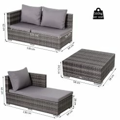 Outsunny Rattan Sitzgruppe Als 3-teiliges Set Grau | Gartensofa Beistelltisch Mit Stauraum Gartenmöbel -Zipper Geschäft 8600336600 860 091GY prod 005