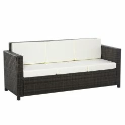 Outsunny 3 - Sitzer Rattansofa Mit Kissen 185 X 70 X 80 Cm (LxBxH? | Gartencouch Gartenmöbel Loungesofa Rattan Terasse