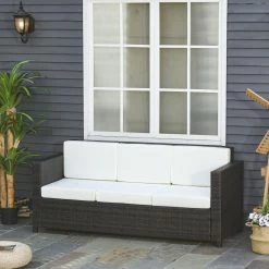 Outsunny 3 - Sitzer Rattansofa Mit Kissen 185 X 70 X 80 Cm (LxBxH? | Gartencouch Gartenmöbel Loungesofa Rattan Terasse -Zipper Geschäft 8600336600 860 095V01CW prod 003