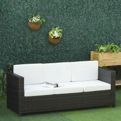 Outsunny 3 - Sitzer Rattansofa Mit Kissen 185 X 70 X 80 Cm (LxBxH? | Gartencouch Gartenmöbel Loungesofa Rattan Terasse -Zipper Geschäft 8600336600 860 095V01CW prod 004
