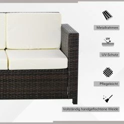 Outsunny 3 - Sitzer Rattansofa Mit Kissen 185 X 70 X 80 Cm (LxBxH? | Gartencouch Gartenmöbel Loungesofa Rattan Terasse -Zipper Geschäft 8600336600 860 095V01CW prod 006