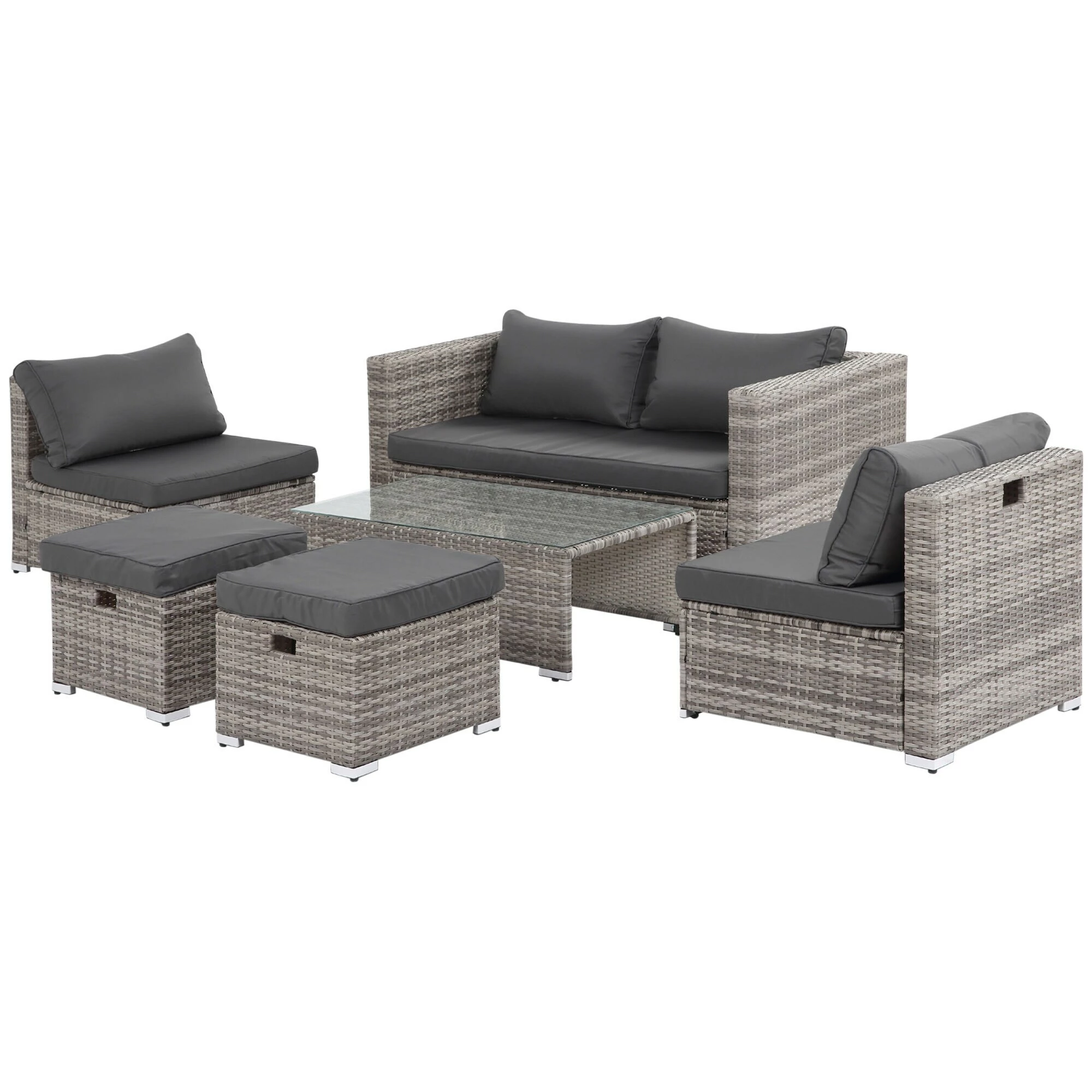 Outsunny Rattan Gartensitzgruppe Als 6-teiliges Set | Gartengarnitur Sitzgruppe Rattanset Polyrattanmöbel 1 Outsunny Rattan Gartensitzgruppe Als 6-teiliges Set | Gartengarnitur Sitzgruppe Rattanset Polyrattanmöbel