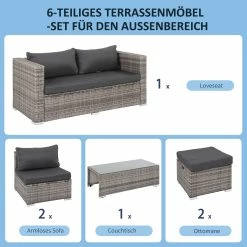 Outsunny Rattan Gartensitzgruppe Als 6-teiliges Set | Gartengarnitur Sitzgruppe Rattanset Polyrattanmöbel 10 Outsunny Rattan Gartensitzgruppe Als 6-teiliges Set | Gartengarnitur Sitzgruppe Rattanset Polyrattanmöbel -Zipper Geschäft 8600336600 860 107GY prod 005