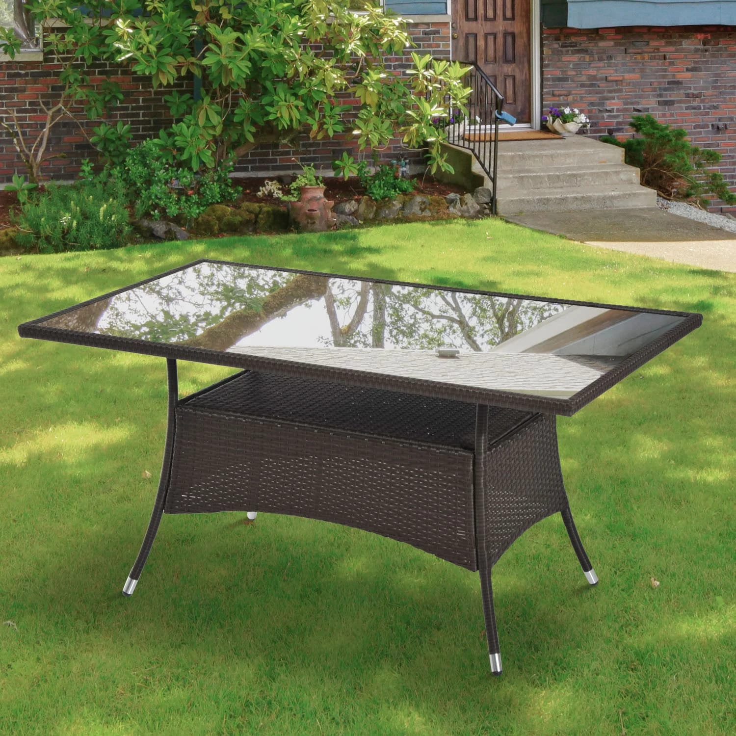Outsunny Gartentisch Mit Zusätzlichem Stauraum Kaffeebraun 150 X 85 X 74 Cm (LxBxH) | Balkontisch Esstisch Glastisch Gartenmöbel 3 Outsunny Gartentisch Mit Zusätzlichem Stauraum Kaffeebraun 150 X 85 X 74 Cm (LxBxH) | Balkontisch Esstisch Glastisch Gartenmöbel – Bild 3