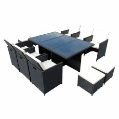 Outsunny Polyrattan Sitzgruppe Als 27-tlg. Set Schwarz, Cremeweiß | Gartenmöbel Garten Garnitur Gartenset Essgruppe