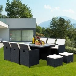 Outsunny Polyrattan Sitzgruppe Als 27-tlg. Set Schwarz, Cremeweiß | Gartenmöbel Garten Garnitur Gartenset Essgruppe -Zipper Geschäft 8600336600 861 030 prod 003