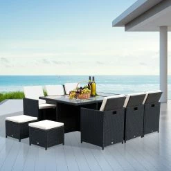 Outsunny Polyrattan Sitzgruppe Als 27-tlg. Set Schwarz, Cremeweiß | Gartenmöbel Garten Garnitur Gartenset Essgruppe -Zipper Geschäft 8600336600 861 030 prod 004