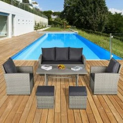 Outsunny Rattan Sitzgruppe 6 Teilig Grau | Rattan Gartenset Polyrattan Gartenmöbel Gartenbank -Zipper Geschäft 8600336600 861 040GY prod 003
