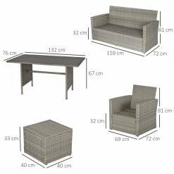 Outsunny Rattan Sitzgruppe 6 Teilig Grau | Rattan Gartenset Polyrattan Gartenmöbel Gartenbank -Zipper Geschäft 8600336600 861 040GY prod 005