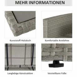 Outsunny Rattan Sitzgruppe 6 Teilig Grau | Rattan Gartenset Polyrattan Gartenmöbel Gartenbank -Zipper Geschäft 8600336600 861 040GY prod 006