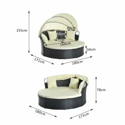 Outsunny Rattan-Sonneninsel Inklusive Faltbarem Dach 171 X 180 X 78/155 Cm (LxBxH Ohne/mit Dach) | Sonnenliege Gartenliege Loungemöbel Garnitur -Zipper Geschäft 8600336600 862 003n prod 005