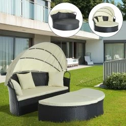 Outsunny Rattan-Sonneninsel Inklusive Faltbarem Dach 171 X 180 X 78/155 Cm (LxBxH Ohne/mit Dach) | Sonnenliege Gartenliege Loungemöbel Garnitur -Zipper Geschäft 8600336600 862 003n prod 006