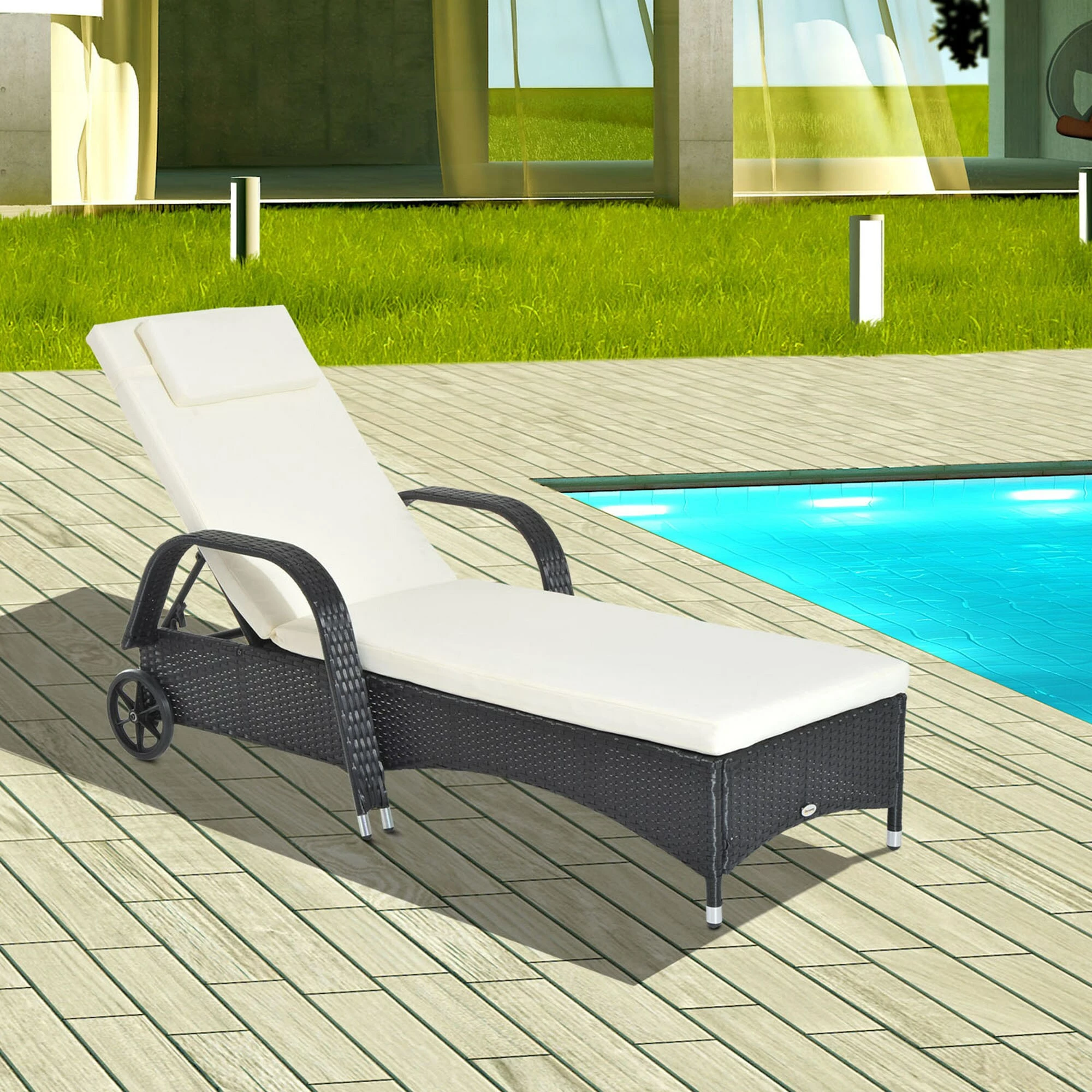 Outsunny Mobile Rattanliege Für Den Garten 200 X 73 X 56-103 Cm (LxBxH) | Sonnenliege Rattanliege Gartenmöbel Polyrattan 4 Outsunny Mobile Rattanliege Für Den Garten 200 X 73 X 56-103 Cm (LxBxH) | Sonnenliege Rattanliege Gartenmöbel Polyrattan – Bild 4