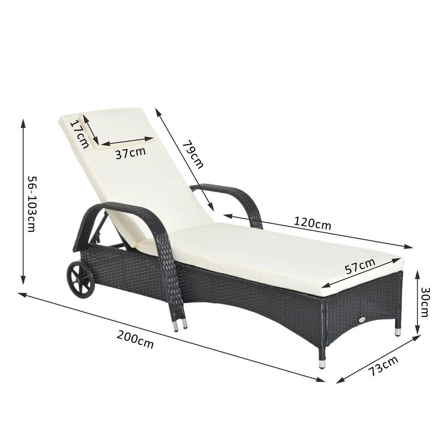 Outsunny Mobile Rattanliege Für Den Garten 200 X 73 X 56-103 Cm (LxBxH) | Sonnenliege Rattanliege Gartenmöbel Polyrattan 5 Outsunny Mobile Rattanliege Für Den Garten 200 X 73 X 56-103 Cm (LxBxH) | Sonnenliege Rattanliege Gartenmöbel Polyrattan – Bild 5