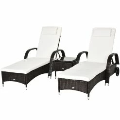Outsunny Rattan Sonnenliegen Mit Tisch 200 X 73 X (30-103) Cm (LxBxH) | Gartenset Relaxliege Beistelltisch Gartenmöbel